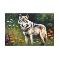 Wolf and Wildflowers Canvas Wall Art 30 by 20 Inch