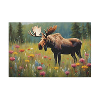 Moose and Wildflowers Canvas Wall Art 30 by 20 Inch