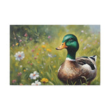 Mallard Duck and Wildflowers Canvas Wall Art 30 by 20 Inch