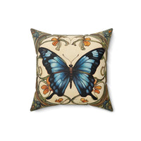 Blue Butterfly Throw Pillow Faux Suede 16x16 Inches Art Nouveau Decor