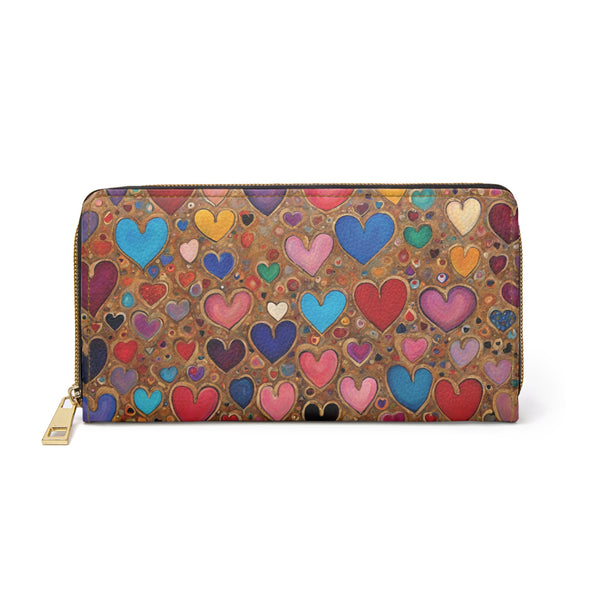 Graffiti Hearts Colorful Ladies Wallet For Vacation Travel Faux Leather Zipper