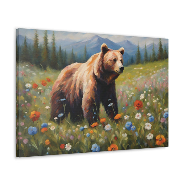 Bear and Wildflowers Canvas Wall Art 30 by 20 Inch