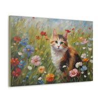 Cat and Wildflowers Canvas 30 by 20 Inch Wall Art