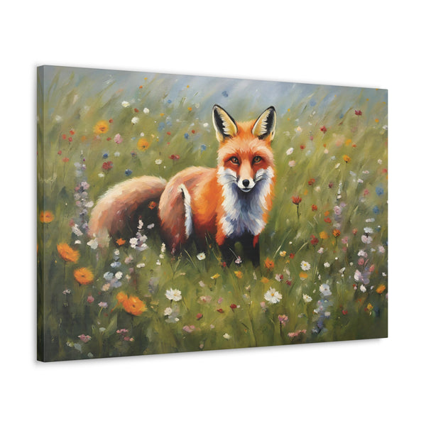Fox and Wildflowers Canvas Wall Art 30 by 20 Inch