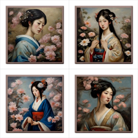 Japanese Maidens Ceramic Tile Art Set Of 4 Decorative Tiles Backsplash