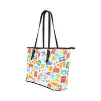 Travel Vacation Icons PU Leather Carry On Tote Bag 17.5" x 11"