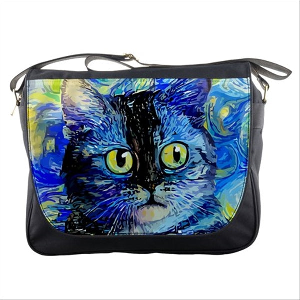 Cat Face Van Gogh Style Art Messenger Bag