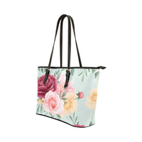 Roses Peonies Flower Floral Art PU Leather Carry On Tote Bag 17.5" x 11"