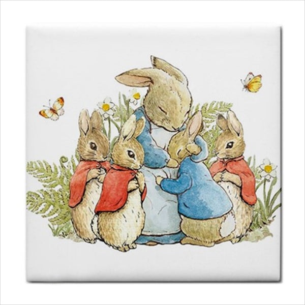 Beatrix Potter Ceramic Tile Flopsy Bunnies Mrs Rabbit Art