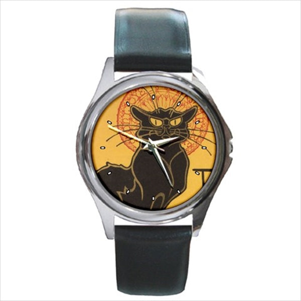 Chat Noir Black Cat Théophile Steinlen Art Round Wristwatch Unisex Watch