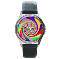 Rainbow Swirl Pattern Round Unisex Wristwatch Watch