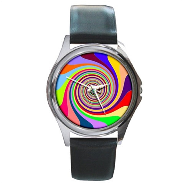 Rainbow Swirl Pattern Round Unisex Wristwatch Watch