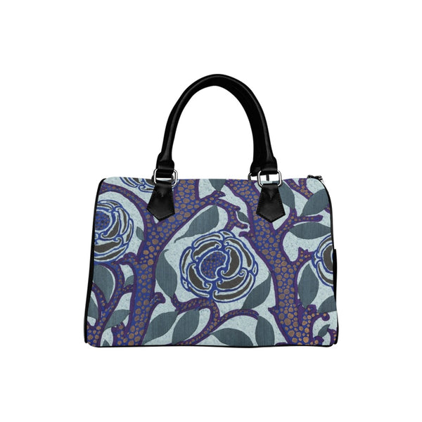Boston Handbag Canvas PU Leather Samarkande Blue Flowers Art Nouveau