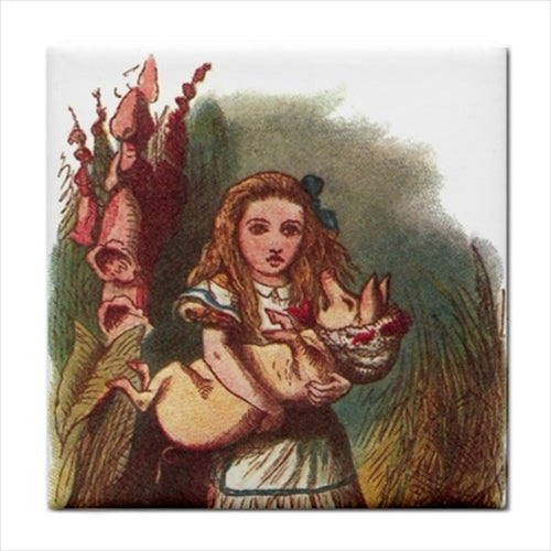 Alice In Wonderland And The Baby Pig Color Art Ceramic Tile
