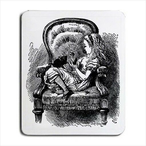 Alice In Wonderland And Her Kitten Black White Computer Mouse Pad Mat