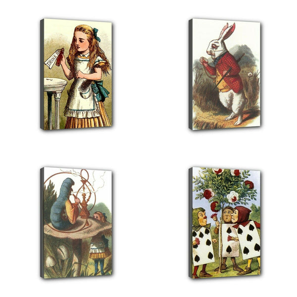 Alice In Wonderland Mini Stretched Canvas Decorative Art 4 Print Vertical Set