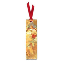 Autumn Fall Woman Seasons Alphonse Mucha Art Nouveau Enamel Metal Small Bookmark
