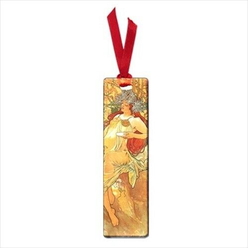 Autumn Fall Woman Seasons Alphonse Mucha Art Nouveau Enamel Metal Small Bookmark