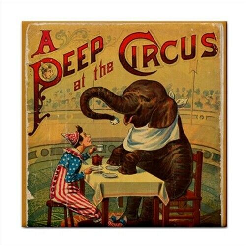 Circus Elephant Clown Vintage Advertising Ad Art Tile