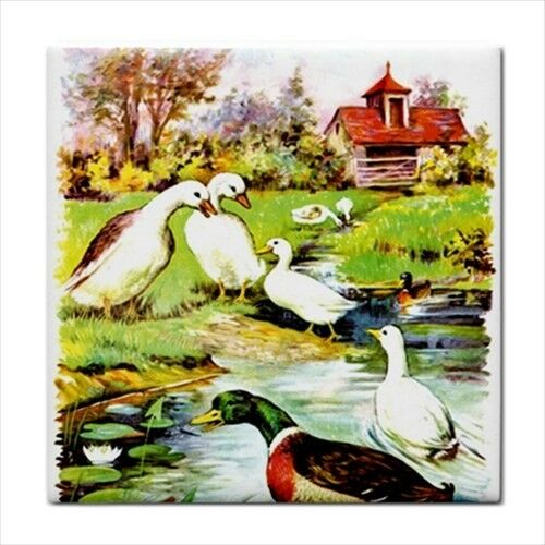 Ducks In Pond Farm Decorative Ceramic Tile Art