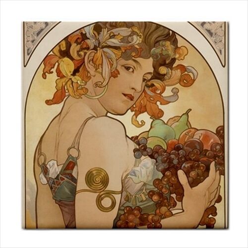 Fruit Woman Female Art Nouveau Alphonse Mucha Ceramic Tile