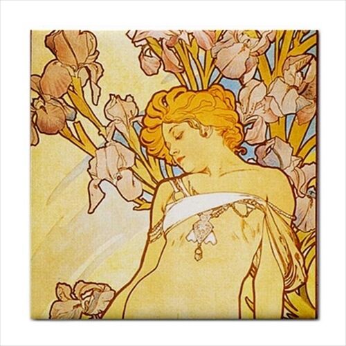 Iris Female Art Nouveau Alphonse Mucha Decorative Ceramic Tile