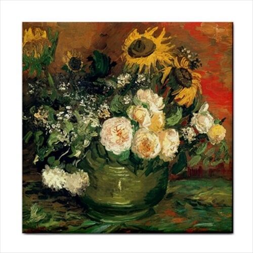 Still Life With Roses and Sunflowers Van Gogh Art Decorative Ceramic Tile