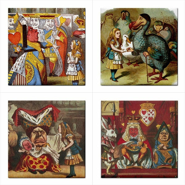 Alice In Wonderland Characters Set Of 4 Decorative Ceramic Tiles