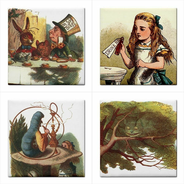 Alice In Wonderland Classic Characters Set Of 4 Decorative Ceramic Tiles