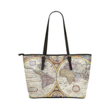 World Map Vintage Art PU Leather Carry On Tote Bag 17.5" x 11"