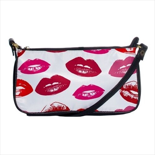 Lips Kisses Lipstick Print Pattern Art Fashion Black Clutch Purse