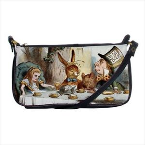 Alice In Wonderland Mad Tea Party Art Black Clutch Purse