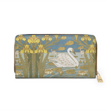 Swan Art Nouveau Zipper Wallet Faux Leather Vegan