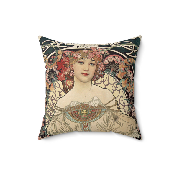 Reverie Art Nouveau Decorative Faux Suede Throw Pillow 16x16 Inches