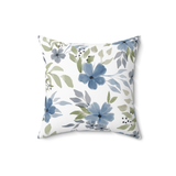 Blue Flowers Floral Decorative Faux Suede Pillow 16x16 Inches