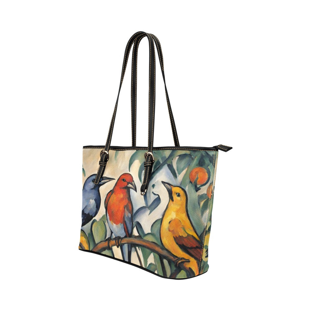 Three Birds Art Shoulder Tote Bag 17.5" x 11" PU Faux Leather 17.5" x 11" Art Carry On Home Decor PU Leather Shoulder Bag Tote Tote Bag Travel Tote Bag