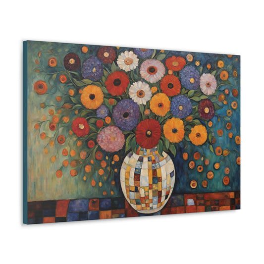 Flower Bouquet Canvas Print 30x20 Inch Wall Art Nouveau Colorful Floral Flowers Canvas