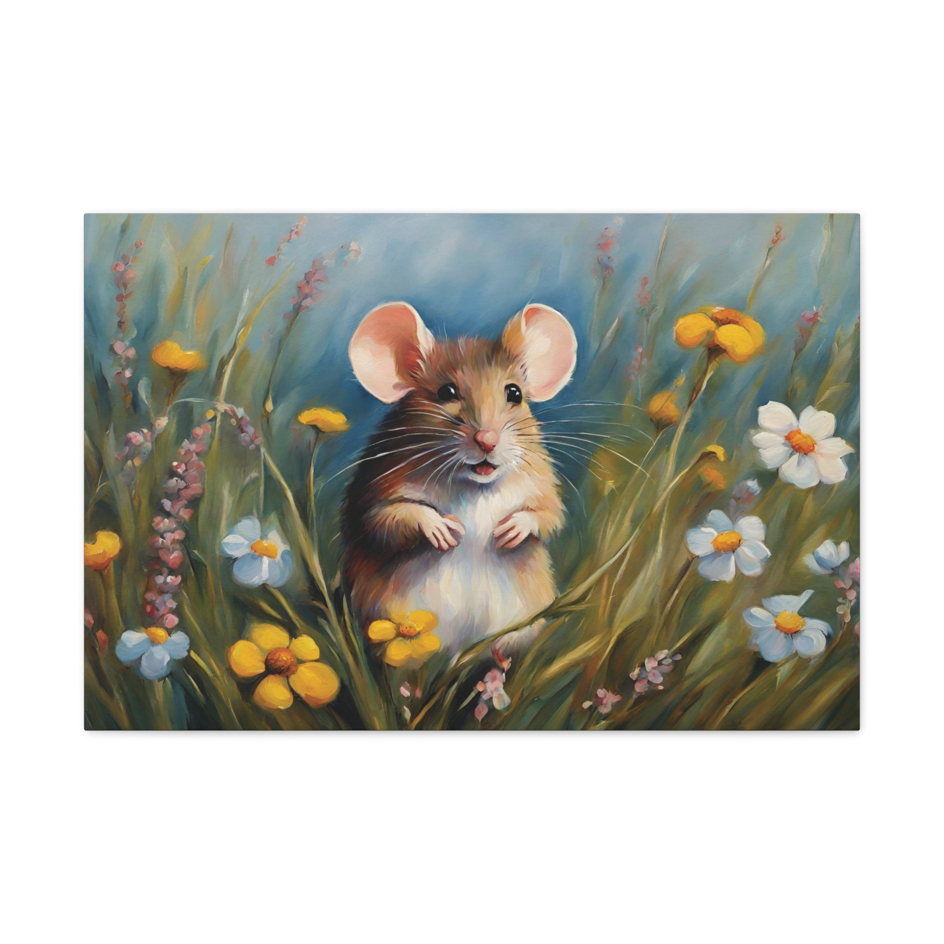 Mouse and Wildflowers Canvas Gallery Wrap 30x20 Inch Wall Art Canvas