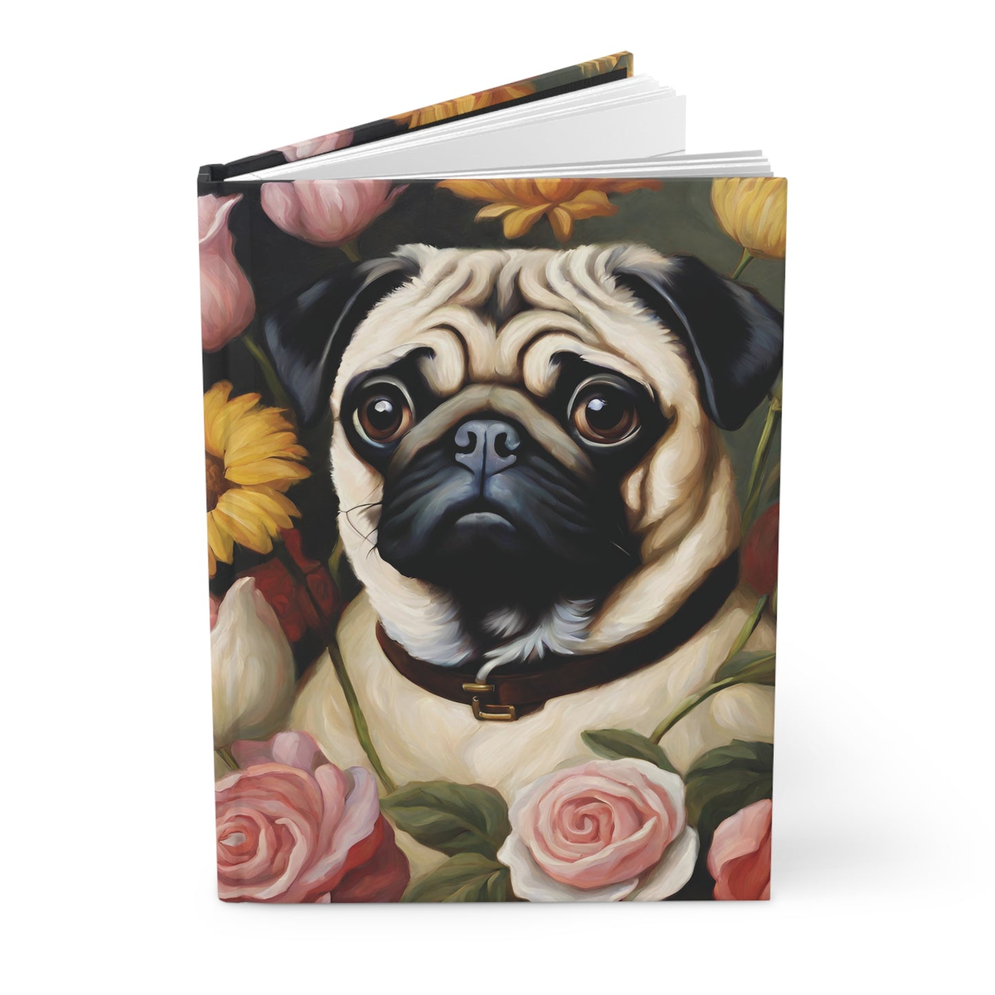 Pug Dog Flower Art Hardcover Journal Notebook Matte 75 Sheets 5.75x8 inches Paper products Journal