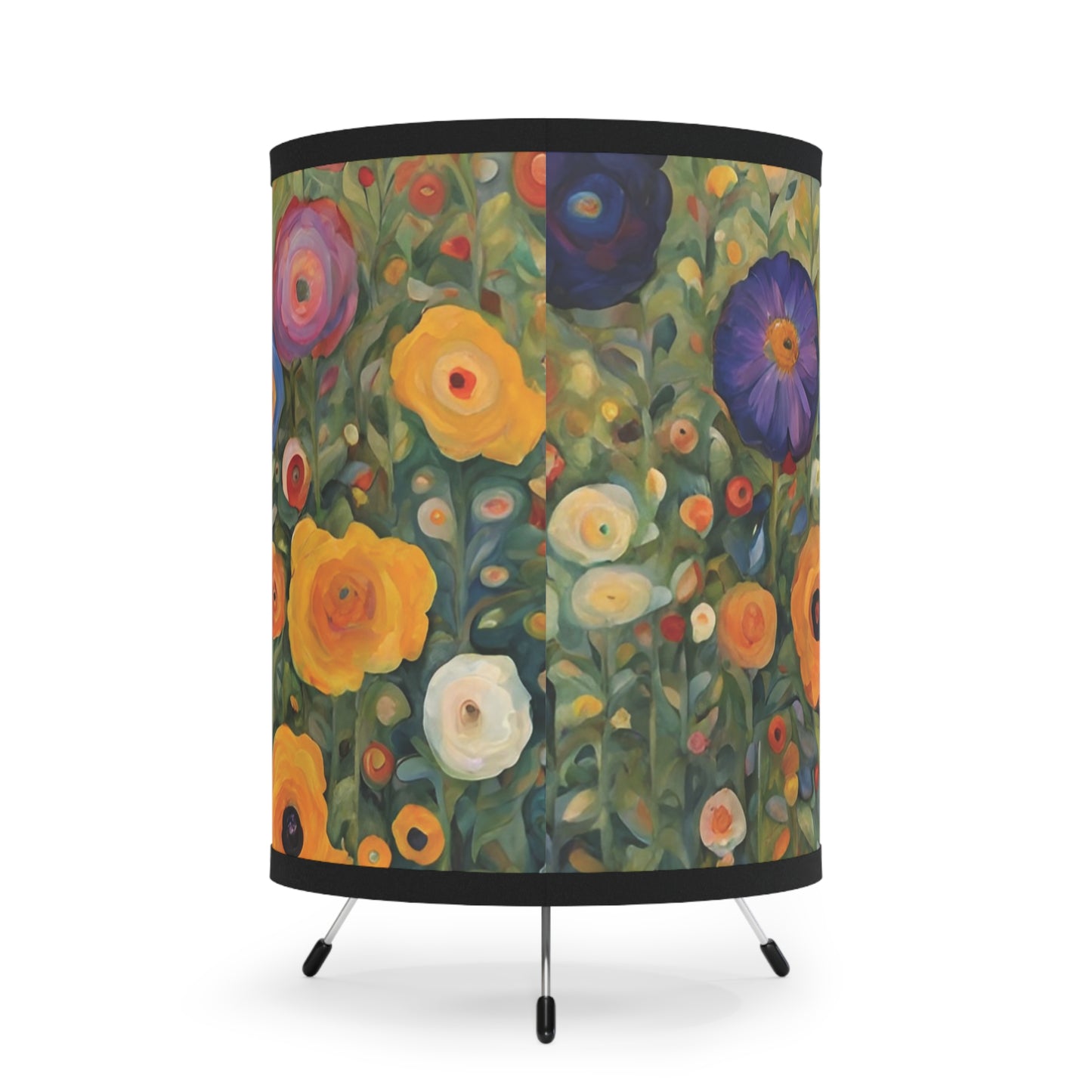 Colorful Flowers Modern Art Tripod Table Lamp USCA Plug Home Decor