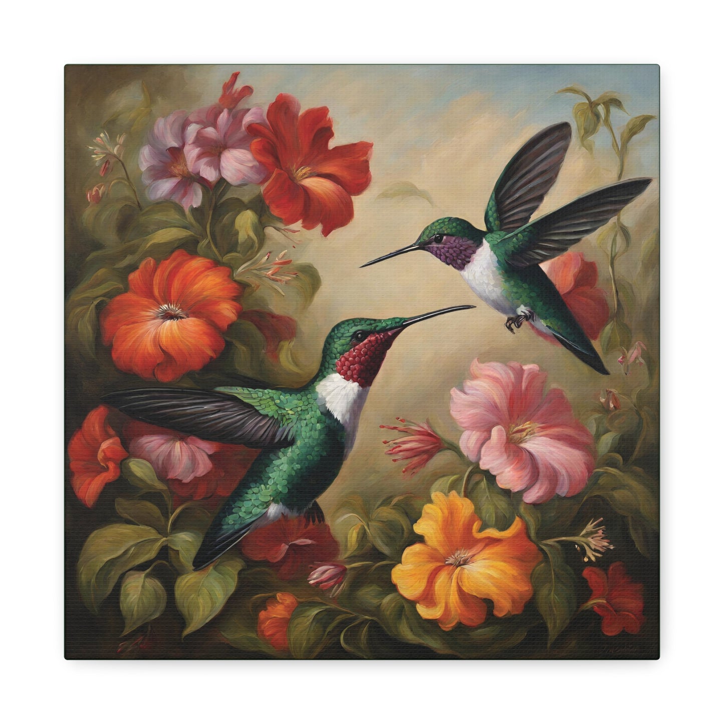 Hummingbird Flowers Canvas Gallery Wrap Print 12x12 inch Wall Art Home Decor