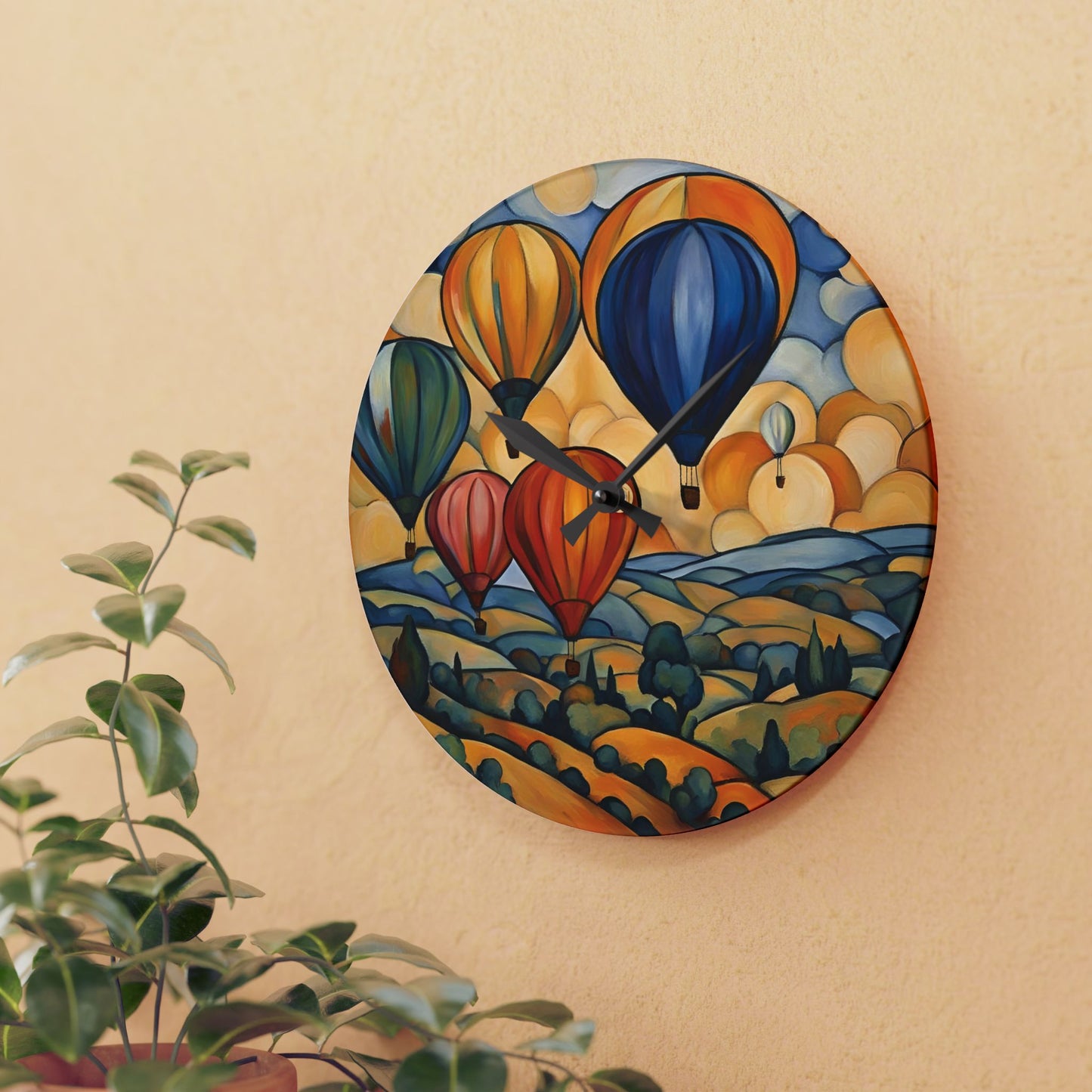 Hot Air Balloons Art Acrylic Wall Clock 10.75 Inches Home Decor