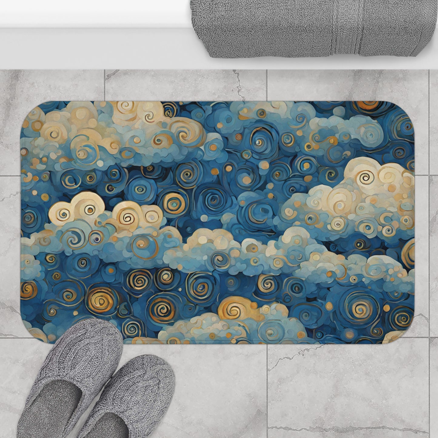 Blue Sky Clouds Bathroom Bath Mat 34"×21" Home Decor 34" × 21"