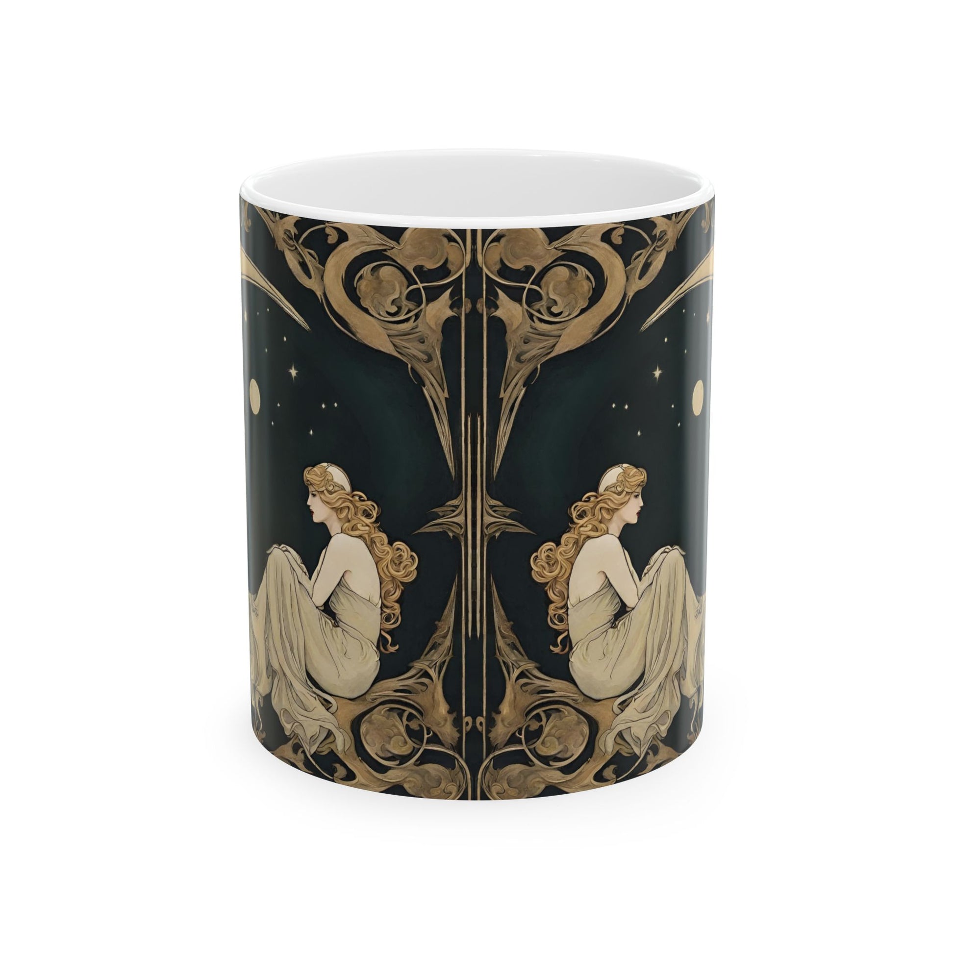 Moon Maiden Coffee Mug 11oz Art Nouveau Ceramic Cup Mug