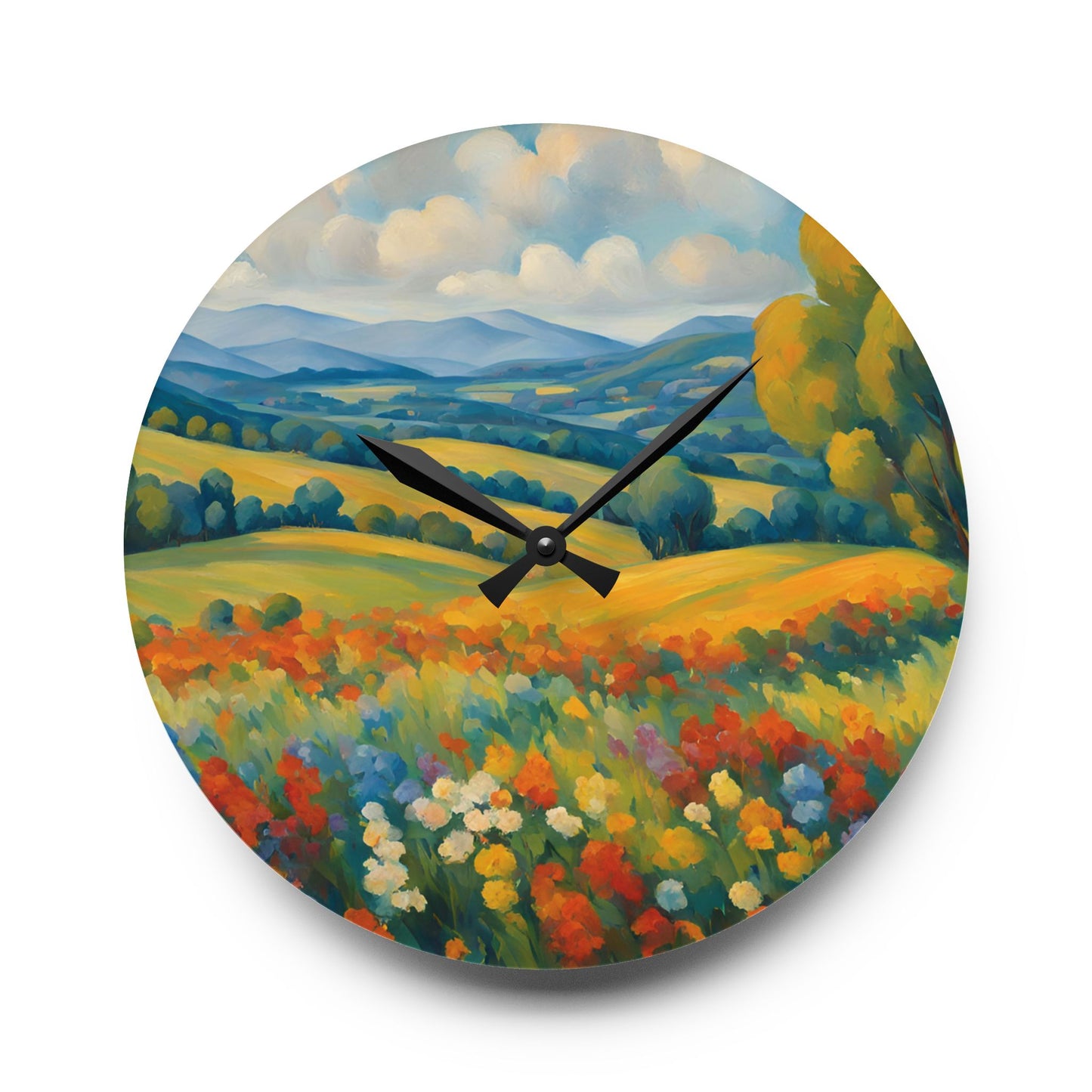 Meadow Flowers Art Acrylic Wall Clock 10.75 Inches Home Decor 10.75'' × 10.75'' (Round)