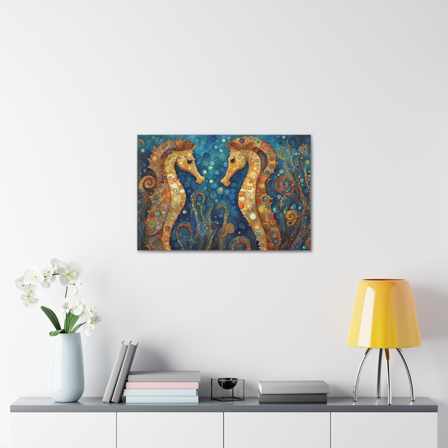 Seahorses Modern Art Canvas Print 30x20 Inch Canvas