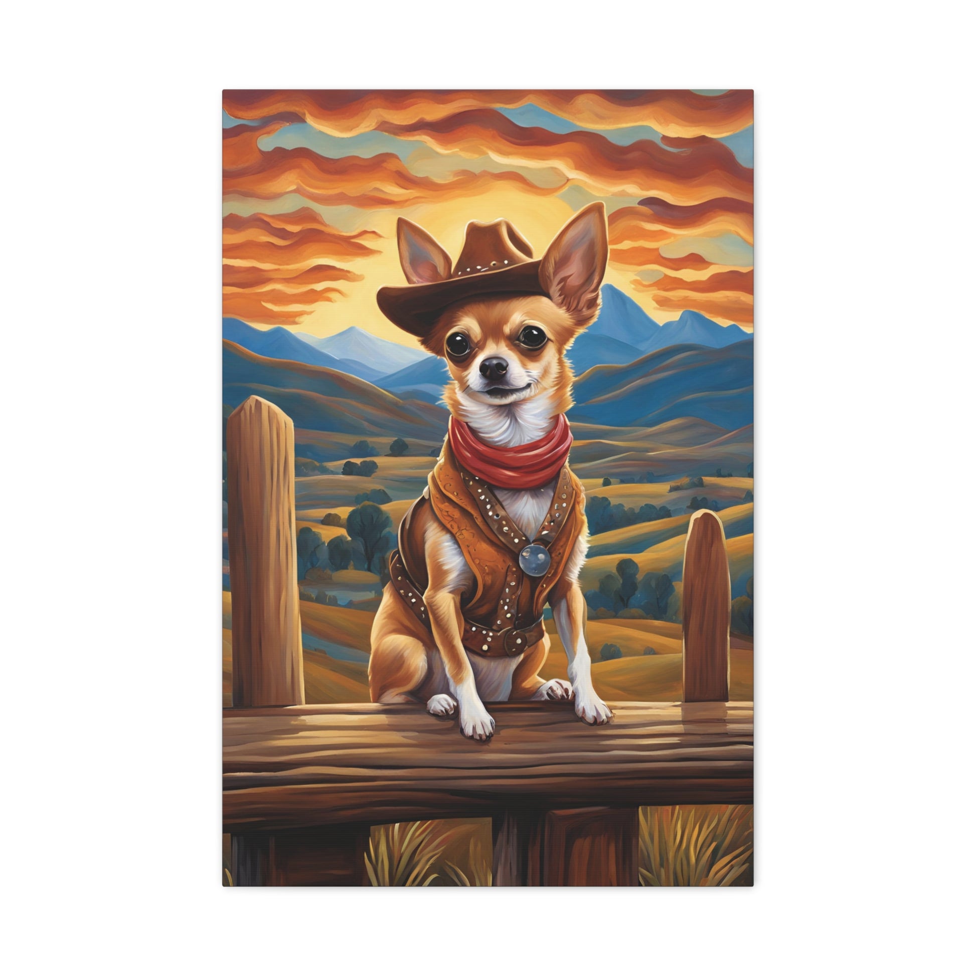 Chihuahua Cowboy Dog Art Canvas Print Wall Decor 20x30 Inch Ready To Hang Canvas