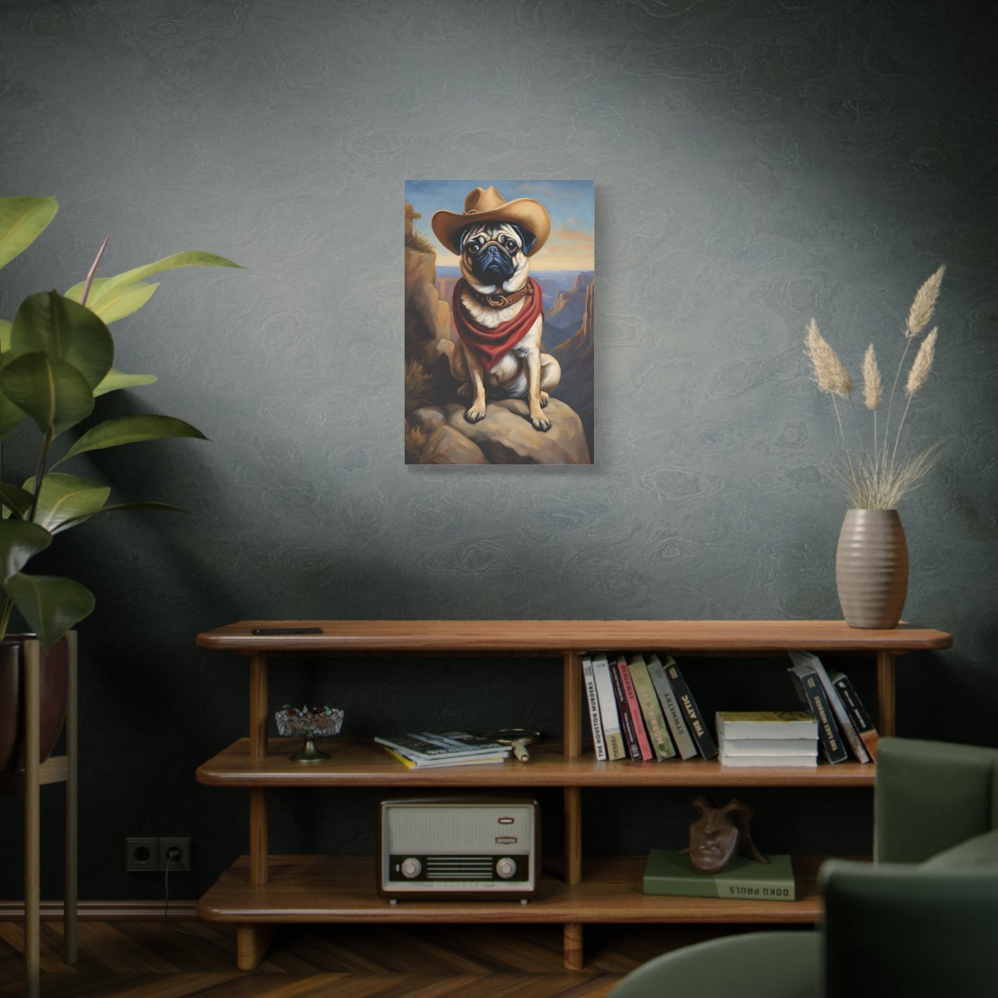 Cowboy Pug Dog Art Canvas Print Wall Decor 20x30 Inch Ready To Hang Canvas