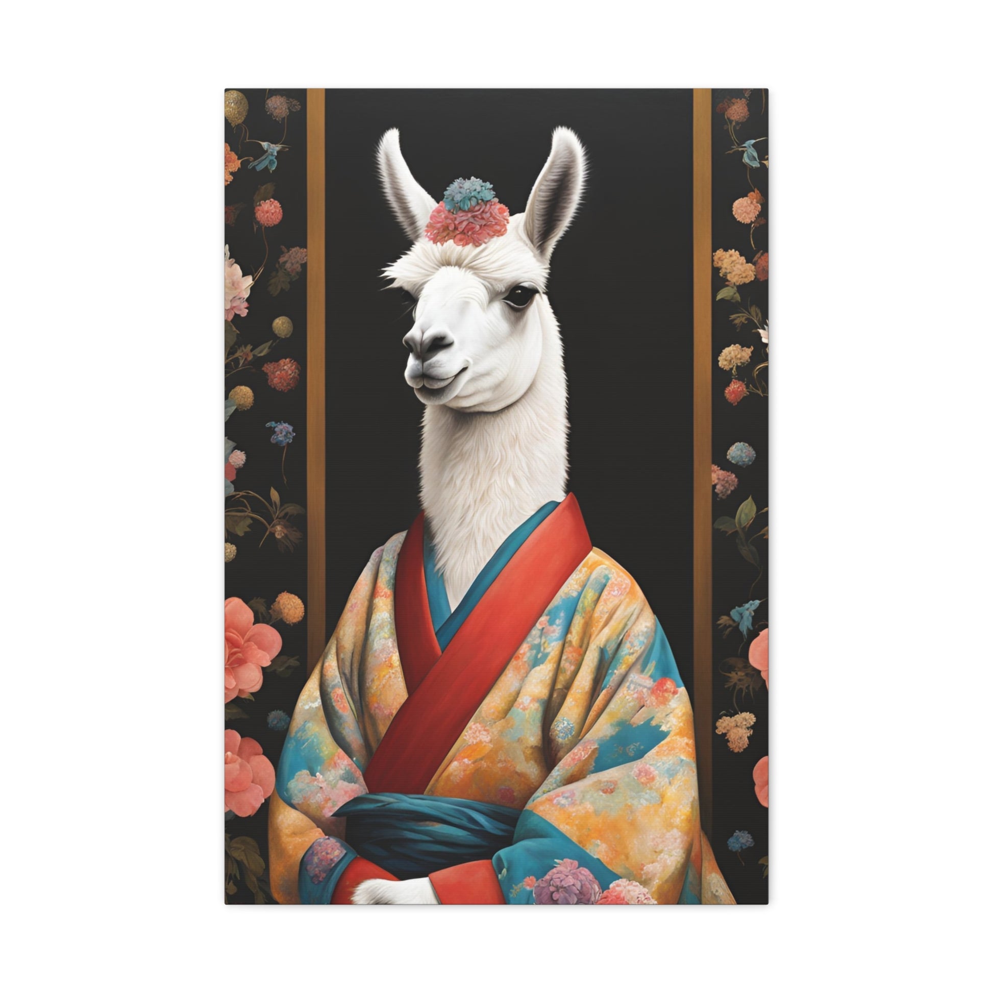 Llama In Kimono Japan Kitsch Art 20x30 Inch Canvas Wall Gallery Wrap Canvas