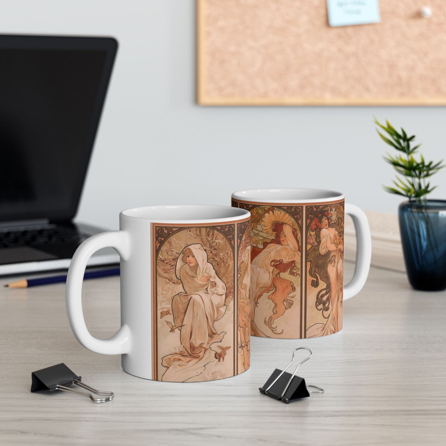 The Seasons Art Nouveau Ceramic Coffee Mug 11oz Alphonse Mucha 11oz Coffee Mugs Fall Picks Home & Living Kitchen mug Mugs Sublimation White base Mug